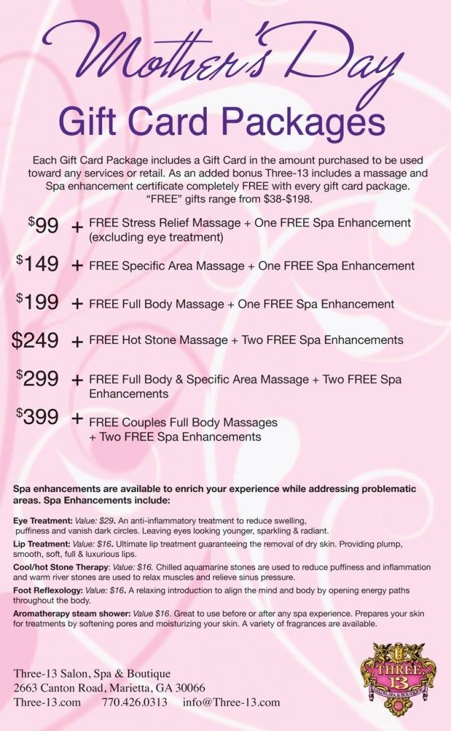 Three-13 Salon, Spa, and Boutique Mother's Day Packages